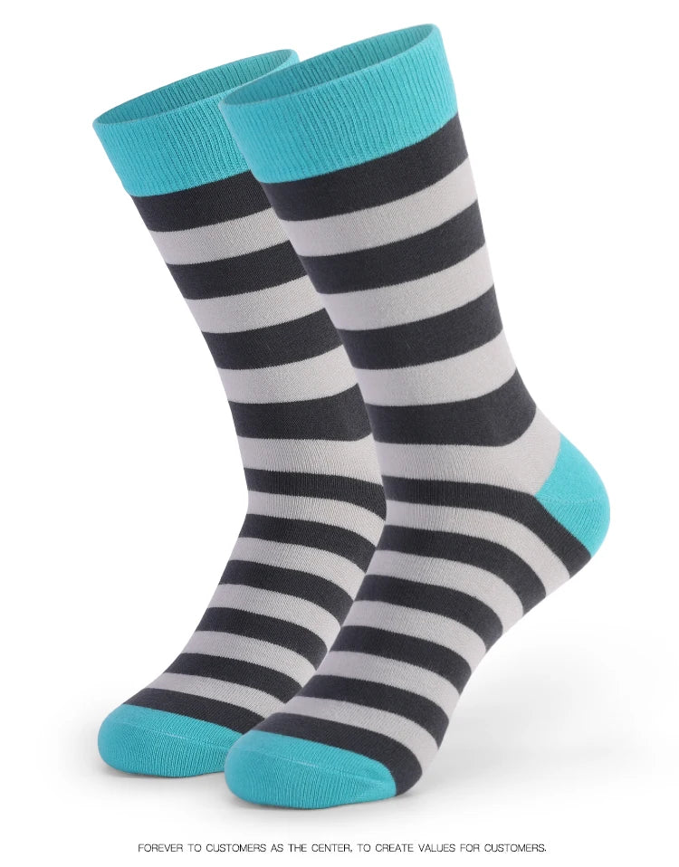 5 Pairs Mens Fun Dress Socks, Pattern Funny Socks Pack, Colorful Striped Combed Cotton Novelty Socks,Cool Breathable Casual Socks FairBrands