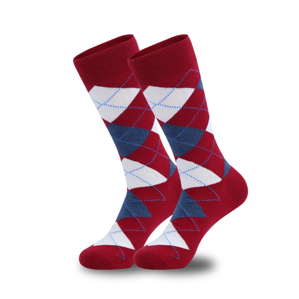 5 Pairs Mens Argyle Dress Socks Plus Size,High Quality Combed Cotton Crew Socks,Black Cool Breathable Casual Socks for men FairBrands