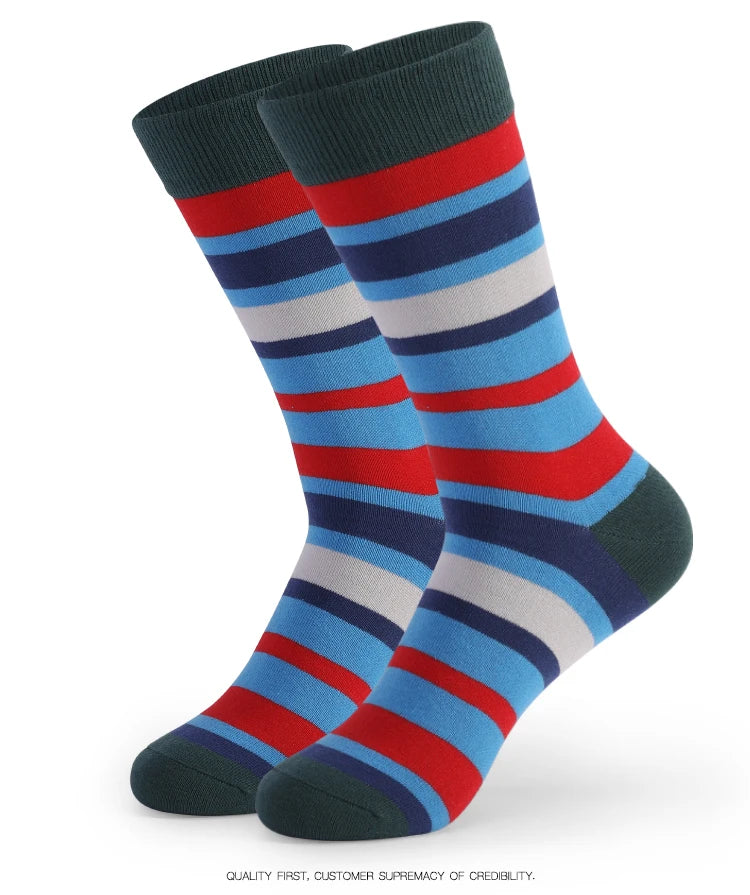 5 Pairs Mens Fun Dress Socks, Pattern Funny Socks Pack, Colorful Striped Combed Cotton Novelty Socks,Cool Breathable Casual Socks FairBrands