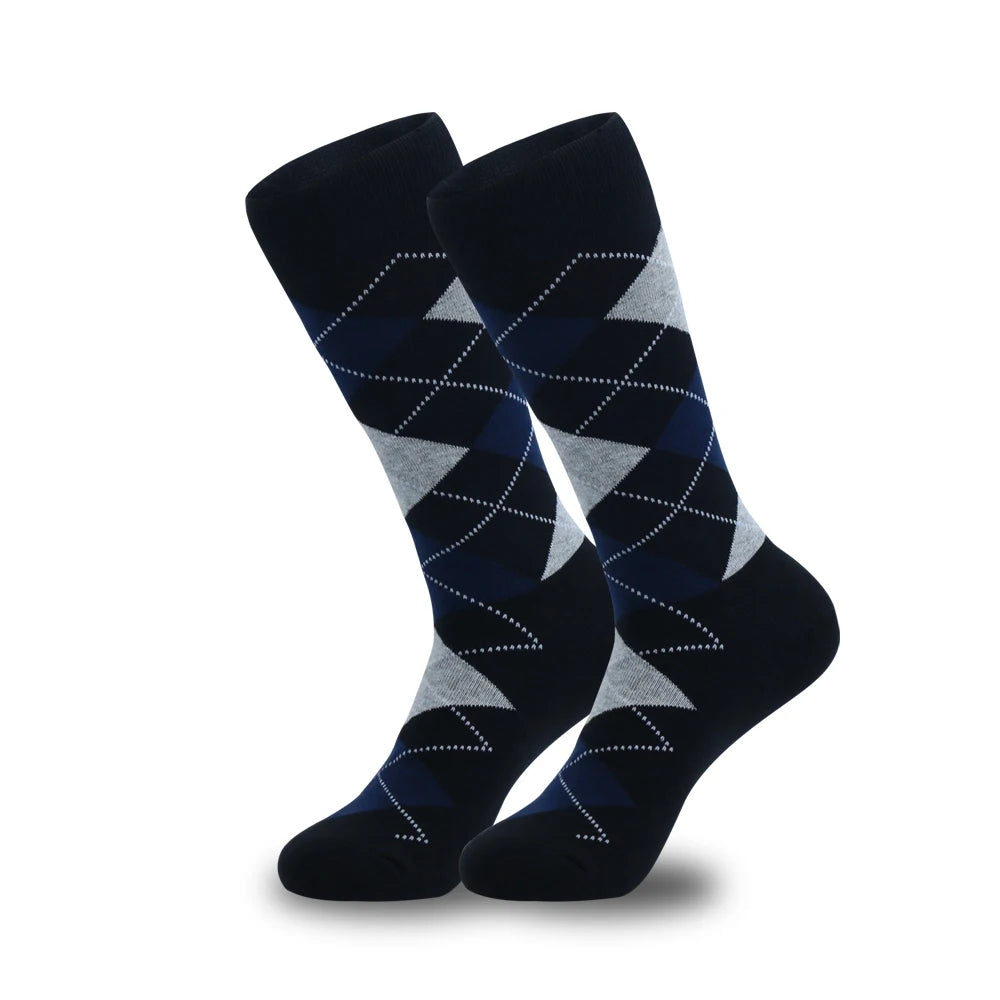 5 Pairs Mens Argyle Dress Socks Plus Size,High Quality Combed Cotton Crew Socks,Black Cool Breathable Casual Socks for men FairBrands
