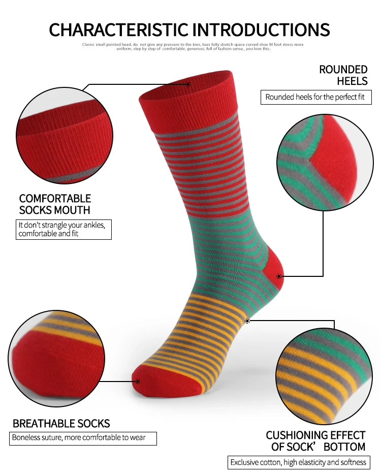 5 Pairs Mens Fun Dress Socks, Pattern Funny Socks Pack, Colorful Striped Combed Cotton Novelty Socks,Cool Breathable Casual Socks FairBrands