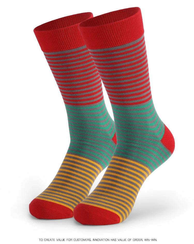 5 Pairs Mens Fun Dress Socks, Pattern Funny Socks Pack, Colorful Striped Combed Cotton Novelty Socks,Cool Breathable Casual Socks FairBrands