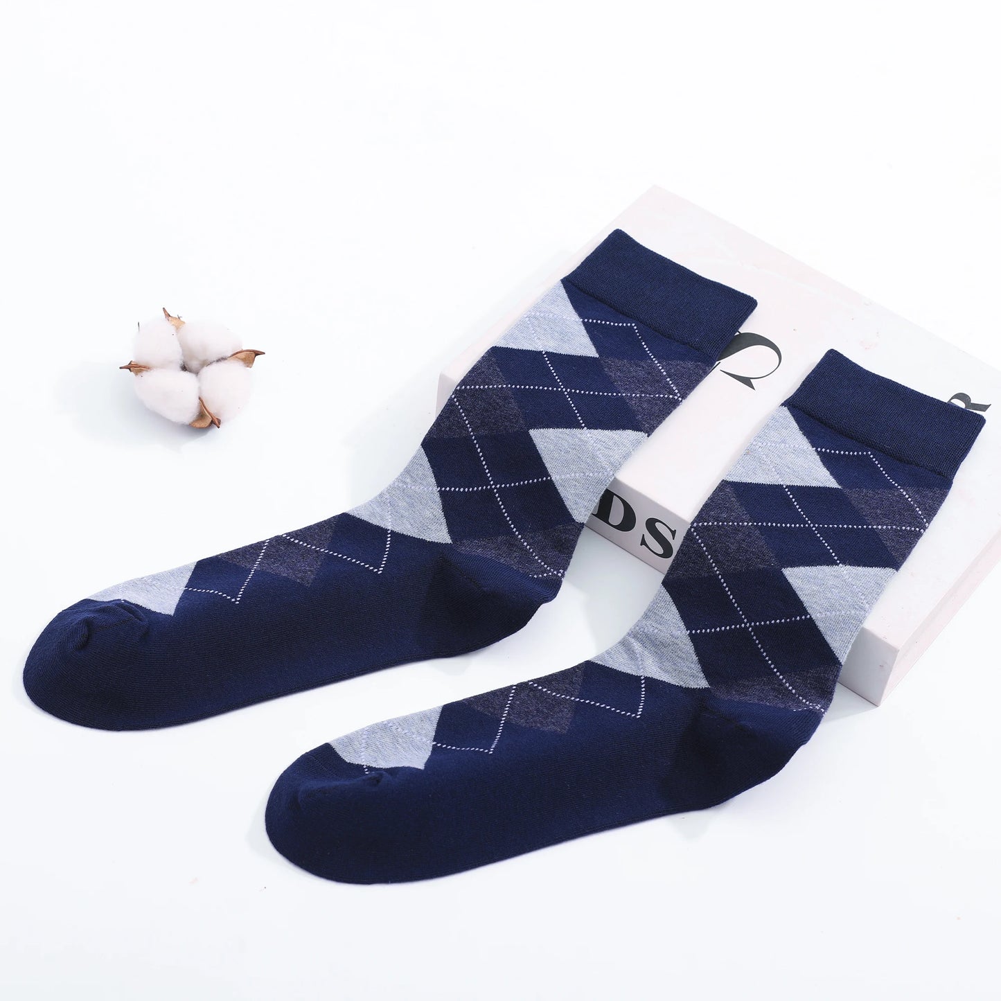 5 Pairs Mens Dress Socks Plus large Size,High Quality Combed Cotton Crew Socks,Black Cool Argyle Breathable Casual Socks for men FairBrands