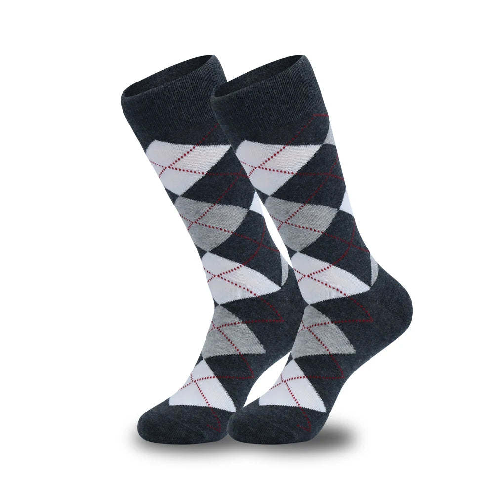 5 Pairs Mens Argyle Dress Socks Plus Size,High Quality Combed Cotton Crew Socks,Black Cool Breathable Casual Socks for men FairBrands