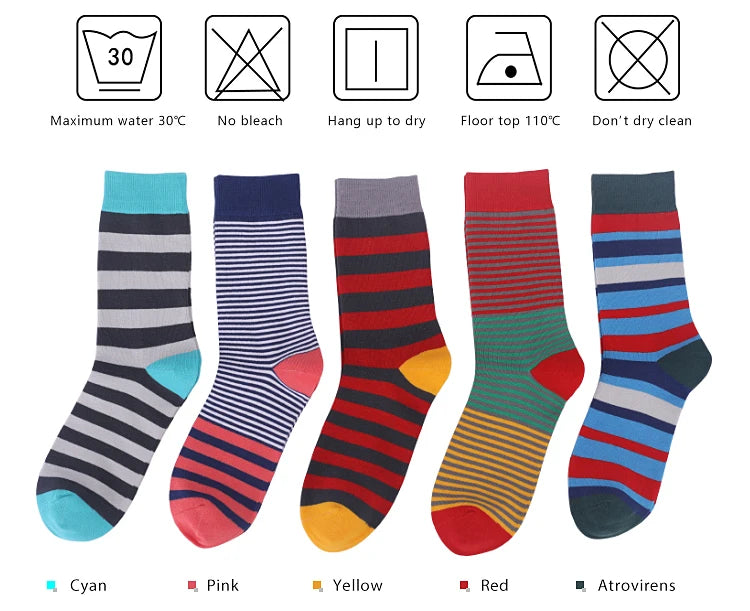5 Pairs Mens Fun Dress Socks, Pattern Funny Socks Pack, Colorful Striped Combed Cotton Novelty Socks,Cool Breathable Casual Socks FairBrands