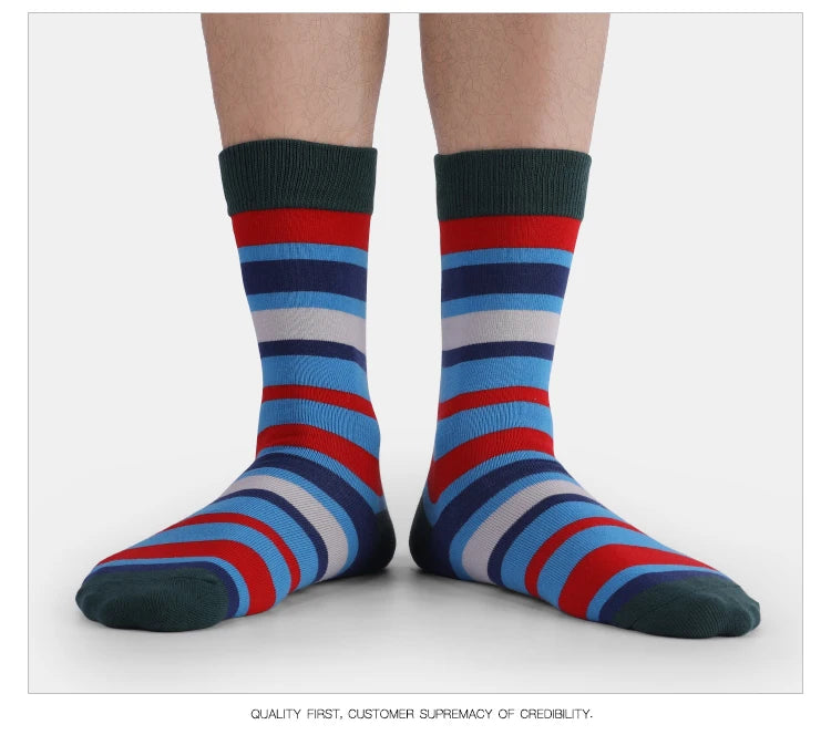 5 Pairs Mens Fun Dress Socks, Pattern Funny Socks Pack, Colorful Striped Combed Cotton Novelty Socks,Cool Breathable Casual Socks FairBrands