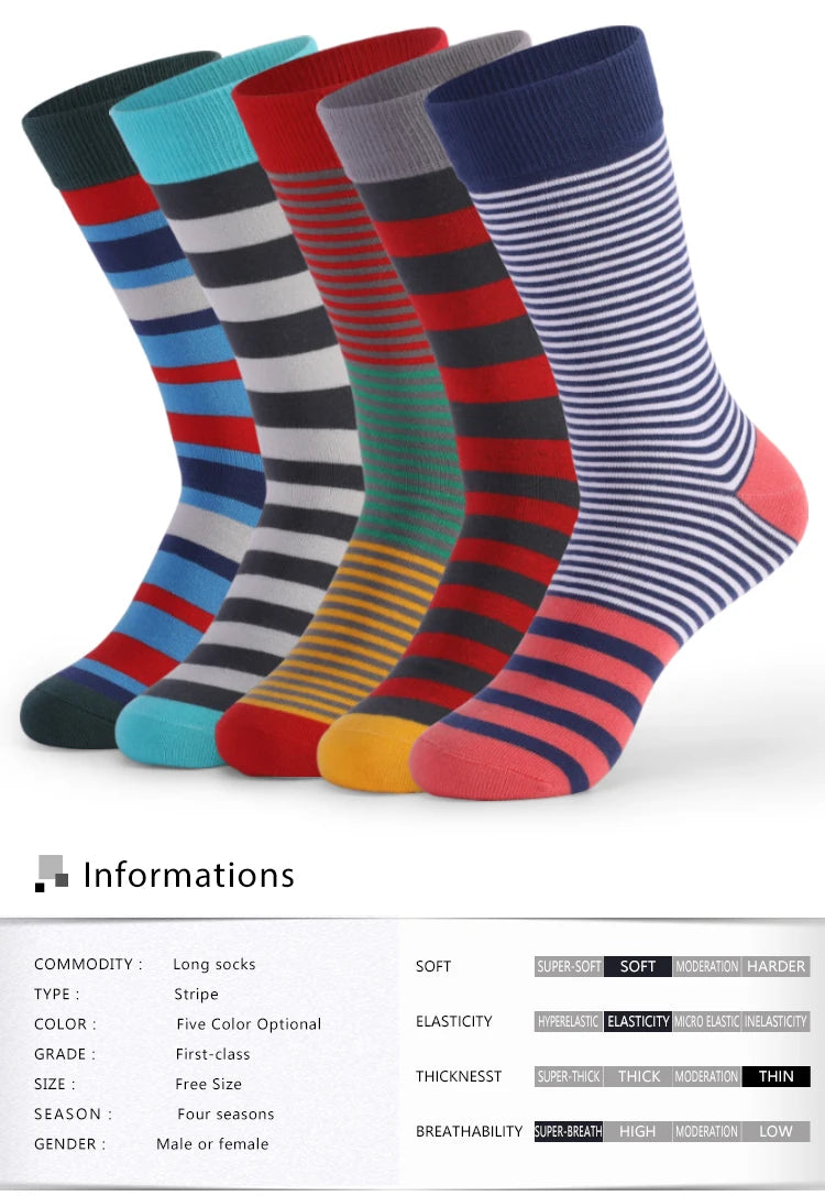 5 Pairs Mens Fun Dress Socks, Pattern Funny Socks Pack, Colorful Striped Combed Cotton Novelty Socks,Cool Breathable Casual Socks FairBrands