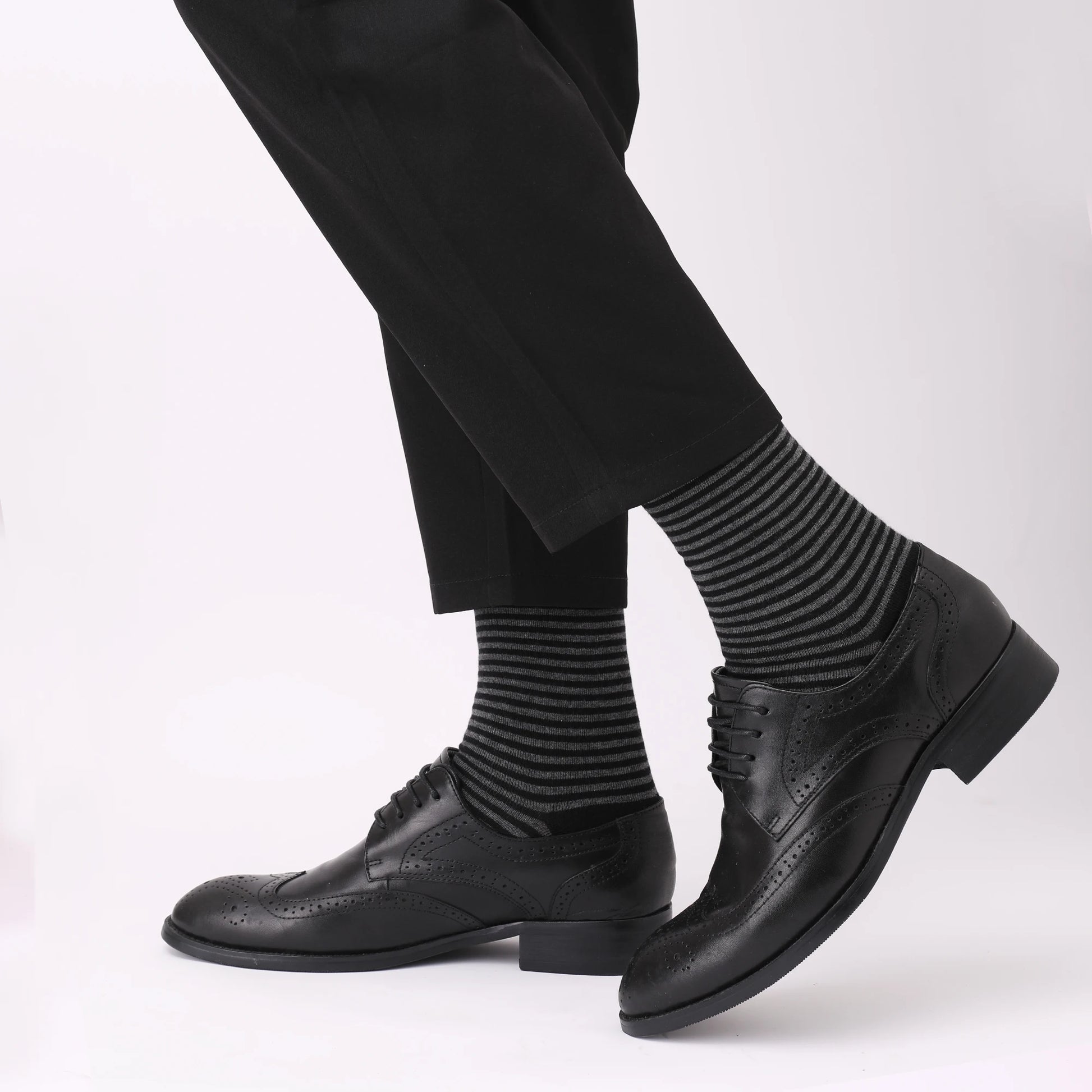 5 Pairs Mens Dress Socks stripe Plus Size，High Quality Combed Cotton Crew Socks，Black Cool Breathable Casual Socks for men FairBrands